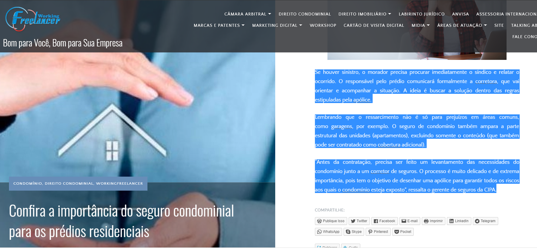 WORKING FREELANCER:  SEGURO CONDOMINIAL