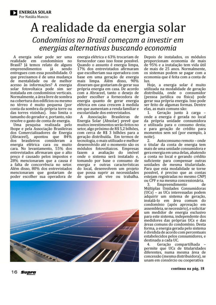 Supra Condomínio: A realidade da energia solar