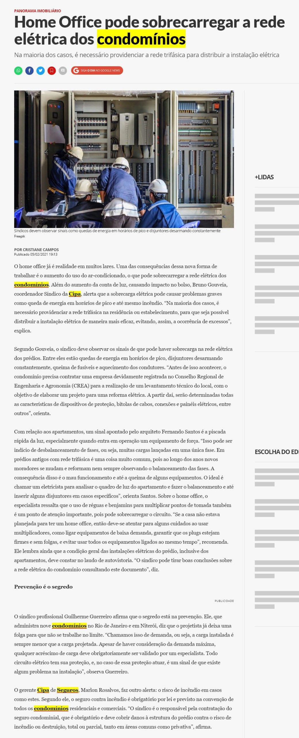 O Dia: Home Office pode sobrecarregar a rede elétrica dos condomínios