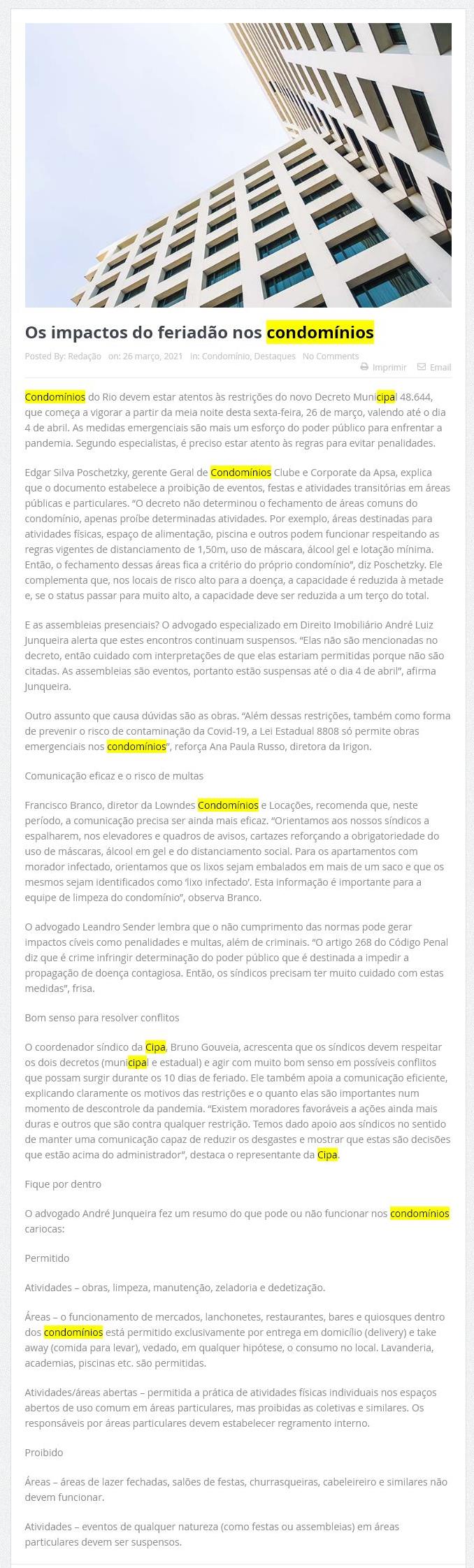 Os impactos do feriadão nos condomínios