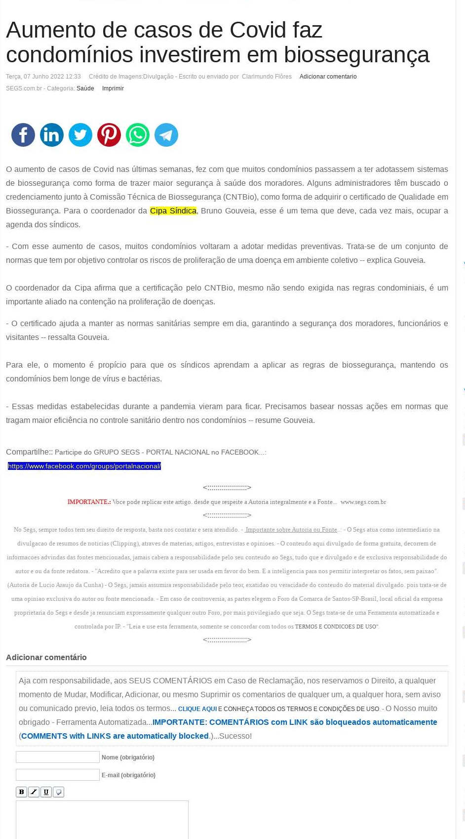 SEGS -SP: Aumento de casos de Covid faz condomínios investirem em biossegurança